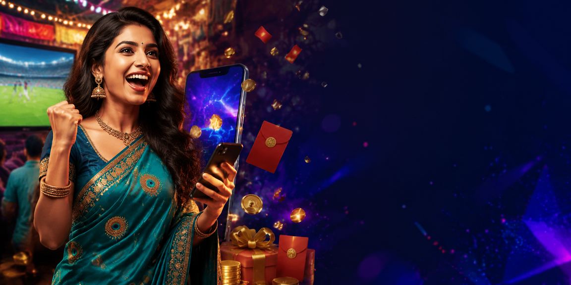 Indian woman happily registering on mobile