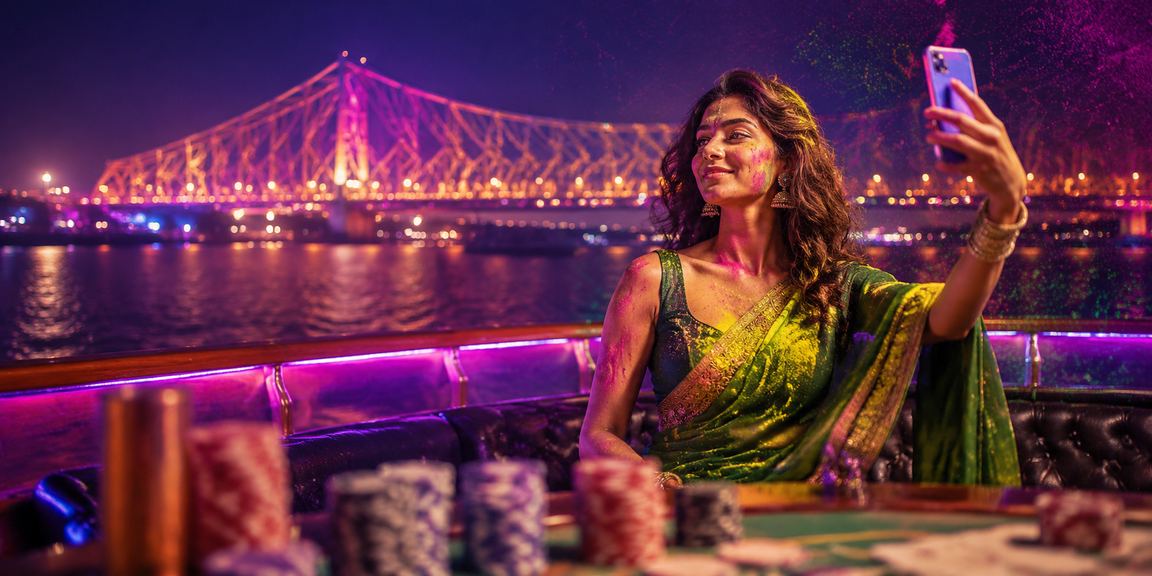 Live casino game Andar Bahar played by a woman in traditional saree in Kolkata